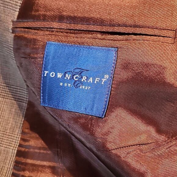 TownCraft Vintage 2 Piece Wool Coat & Pants Suit Set, 46L X 38, Brown Checks - Picture 7 of 15